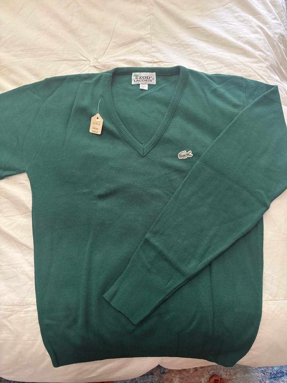 IZOD LACOSTE V-Neck Sweater Extra Large Green Cashmere Wool